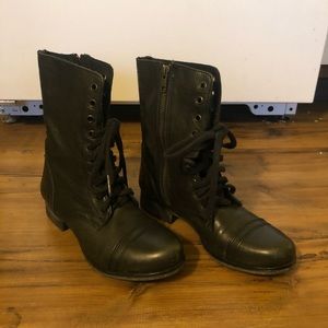 Steve Madden Troopa Black Leather Combat Boot